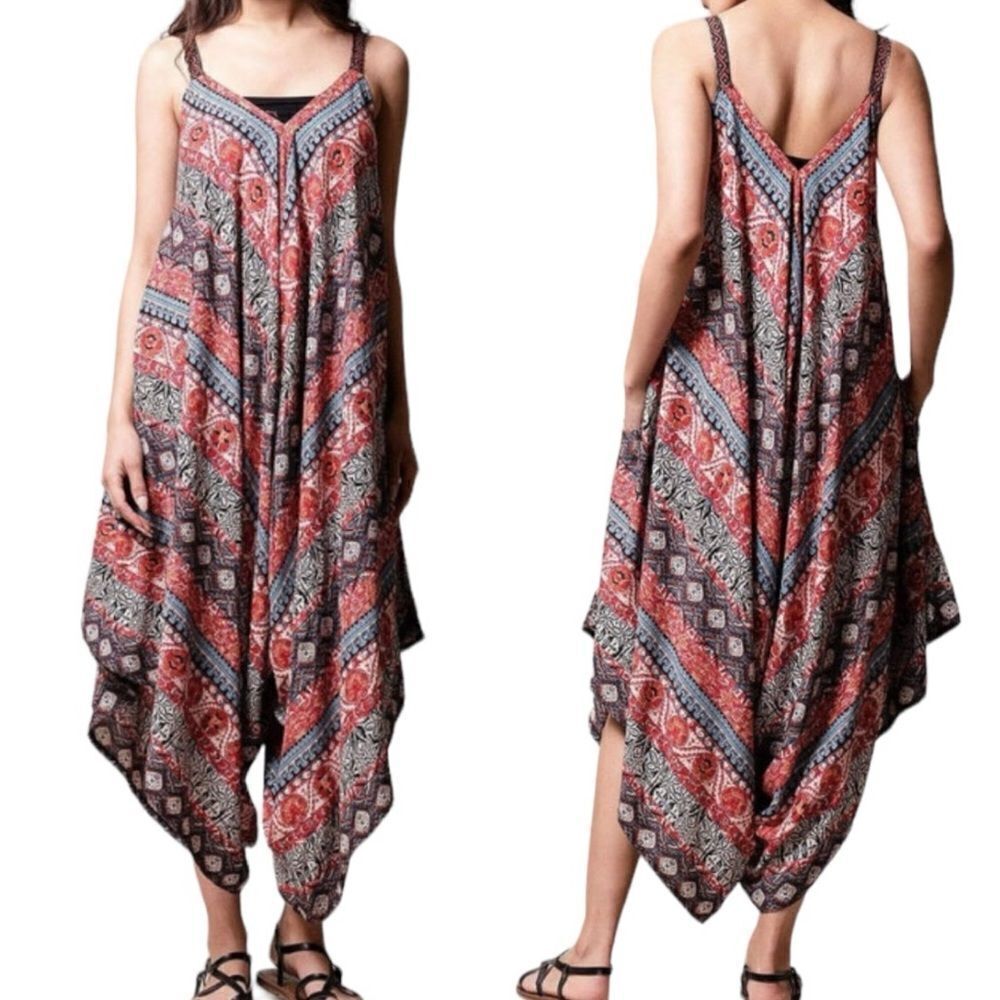 Angie Boho Paisley Print Harem Pant Loose Jumpsuit Sz M NWT